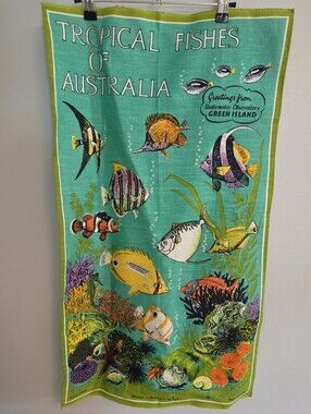 Tropical Fishes of Australia Printed Tea Towel - Bright Aqua
